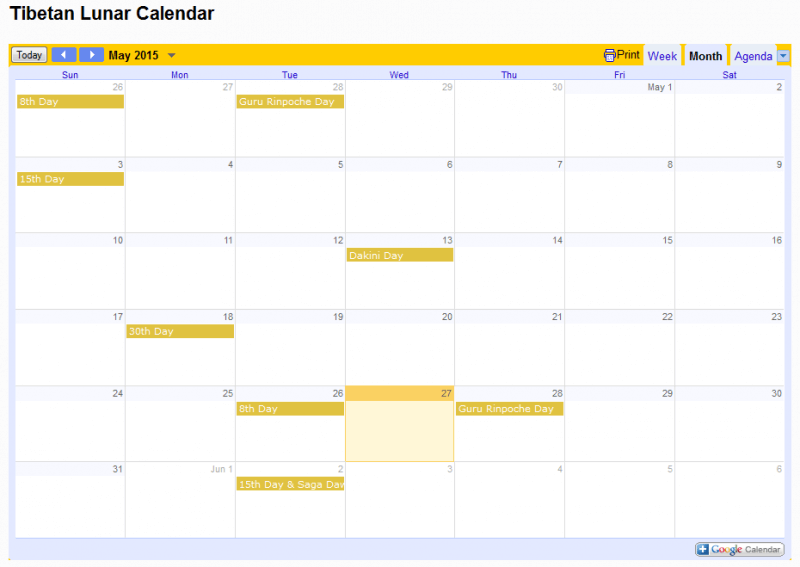 Tibetan Lunar Calendar
